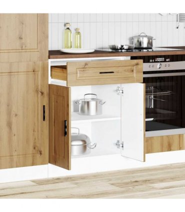vidaXL Kitchen Base Cabinet Porto Artisan Oak Engineered — Size: 60 x 46 x 81.5 cm, Model: 1x bottom cabinet (2 doors 1 drawer)