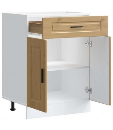 vidaXL Kitchen Base Cabinet Porto Artisan Oak Engineered — Size: 60 x 46 x 81.5 cm, Model: 1x bottom cabinet (2 doors 1 drawer)