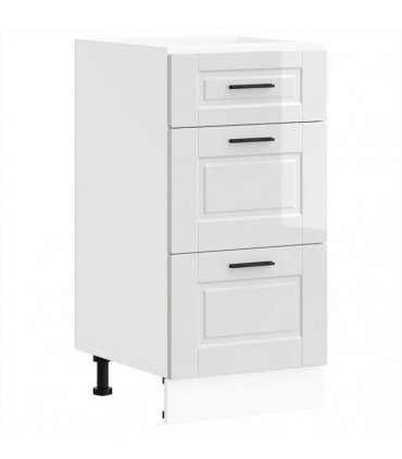 vidaXL Kitchen Base Cabinet "Porto" High Gloss White Engineered — Size: 40 x 46 x 81.5 cm, Model: 1x bottom cabinet (3 drawers)