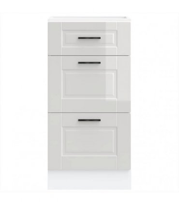 vidaXL Kitchen Base Cabinet "Porto" High Gloss White Engineered — Size: 40 x 46 x 81.5 cm, Model: 1x bottom cabinet (3 drawers)