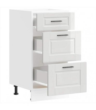 vidaXL Kitchen Base Cabinet "Porto" High Gloss White Engineered — Size: 40 x 46 x 81.5 cm, Model: 1x bottom cabinet (3 drawers)