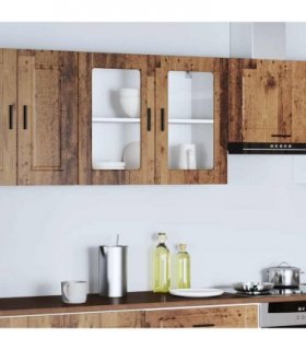 vidaXL Kitchen Wall Cabinet with Glass Door Porto Old Wood — Size: 80 x 31 x 60 cm, Model: 1x wall glass cabinet (2 doors)