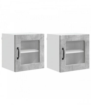 vidaXL Wall Glass Cabinet PORTO 2 pcs Concrete Grey 40 x 31 x 40 cm — Model: 2x wall glass cabinet (1 door)