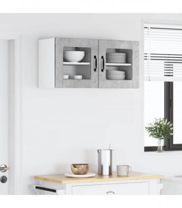 vidaXL Wall Glass Cabinet PORTO 2 pcs Concrete Grey 40 x 31 x 40 cm — Model: 2x wall glass cabinet (1 door)