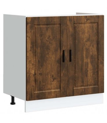 vidaXL Sink Base Cabinet "Porto" Smoked Oak 80x46x81.5 cm Engineer — Size: 80 x 46 x 81.5 cm, Model: 1x bottom cabinet (2 doors)