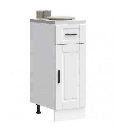 vidaXL Kitchen Base Cabinet Porto White Engineered Wood — Size: 30 x 46 x 81.5 cm, Model: 1x bottom cabinet (1 door 1 drawer)