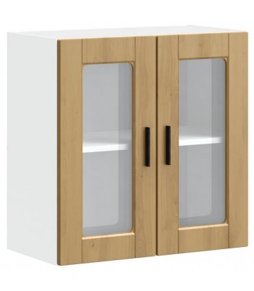 vidaXL Kitchen Wall Cabinet with Glass Door Porto Artisan Oak — Size: 60 x 31 x 60 cm, Model: 1x wall glass cabinet (2 doors)