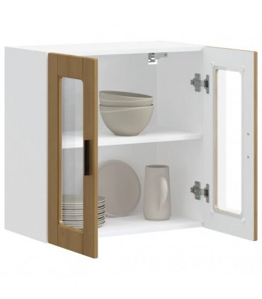 vidaXL Kitchen Wall Cabinet with Glass Door Porto Artisan Oak — Size: 60 x 31 x 60 cm, Model: 1x wall glass cabinet (2 doors)