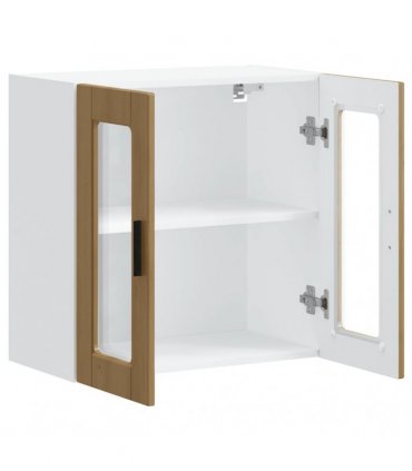 vidaXL Kitchen Wall Cabinet with Glass Door Porto Artisan Oak — Size: 60 x 31 x 60 cm, Model: 1x wall glass cabinet (2 doors)