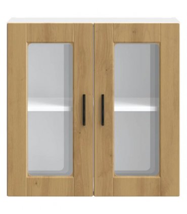 vidaXL Kitchen Wall Cabinet with Glass Door Porto Artisan Oak — Size: 60 x 31 x 60 cm, Model: 1x wall glass cabinet (2 doors)