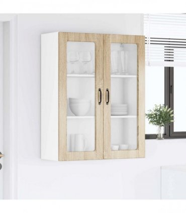 vidaXL Wall Glass Cabinet PORTO Sonoma Oak 80 x 31 x 100 cm — Model: 1x wall glass cabinet (2 doors)