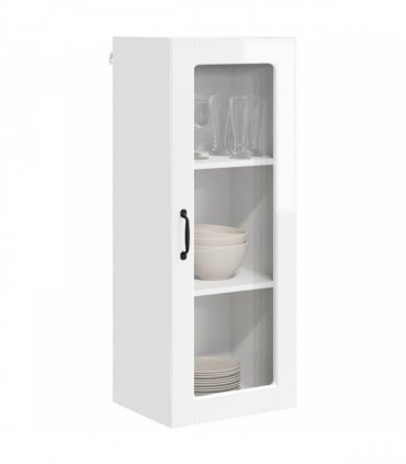 vidaXL Wall Glass Cabinet PORTO High Gloss White 40 x 31 x 100 cm — Model: 1x wall glass cabinet (1 door)