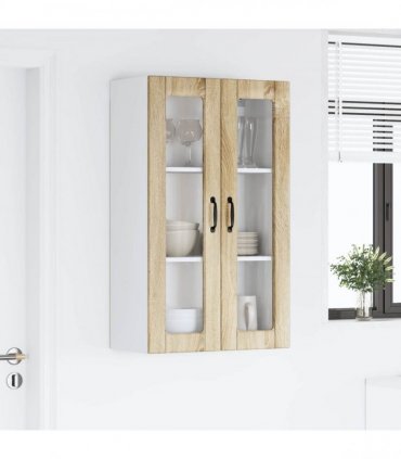 vidaXL Wall Glass Cabinet PORTO Sonoma Oak 60 x 31 x 100 cm — Model: 1x wall glass cabinet (2 doors)