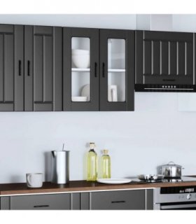 vidaXL Kitchen Wall Cabinet with Glass Door Porto Black — Size: 60 x 31 x 60 cm, Model: 1x wall glass cabinet (2 doors)