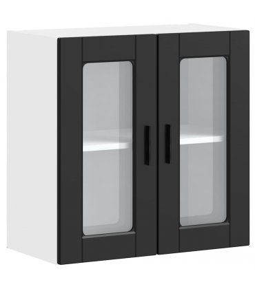 vidaXL Kitchen Wall Cabinet with Glass Door Porto Black — Size: 60 x 31 x 60 cm, Model: 1x wall glass cabinet (2 doors)