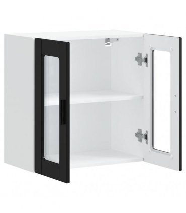 vidaXL Kitchen Wall Cabinet with Glass Door Porto Black — Size: 60 x 31 x 60 cm, Model: 1x wall glass cabinet (2 doors)