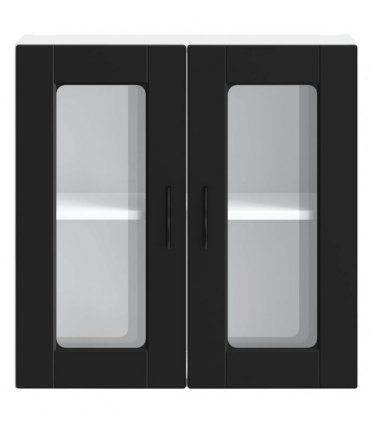 vidaXL Kitchen Wall Cabinet with Glass Door Porto Black — Size: 60 x 31 x 60 cm, Model: 1x wall glass cabinet (2 doors)