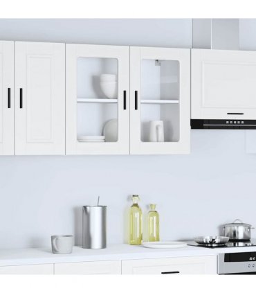 vidaXL Kitchen Wall Cabinet with Glass Door Porto White — Size: 80 x 31 x 60 cm, Model: 1x wall glass cabinet (2 doors)