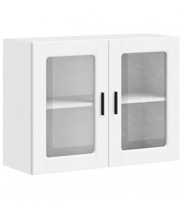 vidaXL Kitchen Wall Cabinet with Glass Door Porto White — Size: 80 x 31 x 60 cm, Model: 1x wall glass cabinet (2 doors)