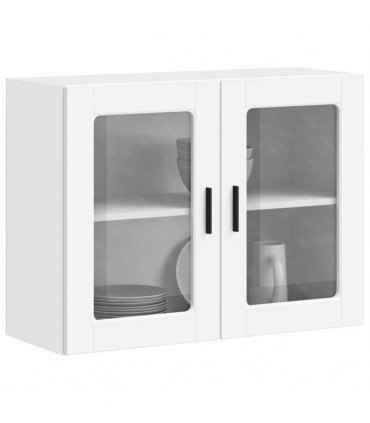 vidaXL Kitchen Wall Cabinet with Glass Door Porto White — Size: 80 x 31 x 60 cm, Model: 1x wall glass cabinet (2 doors)