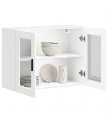 vidaXL Kitchen Wall Cabinet with Glass Door Porto White — Size: 80 x 31 x 60 cm, Model: 1x wall glass cabinet (2 doors)