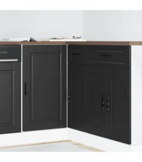 vidaXL Kitchen Base Cabinet "Porto" Black Engineered Wood — Size: 86 x 46 x 81.5 cm, Model: 1x corner bottom cabinet (1 door)