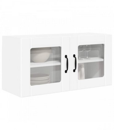 vidaXL Wall Glass Cabinet PORTO White 80 x 31 x 40 cm Engineered Wood — Model: 1x wall glass cabinet (2 doors)