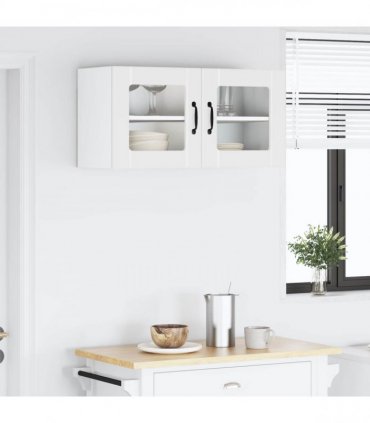vidaXL Wall Glass Cabinet PORTO White 80 x 31 x 40 cm Engineered Wood — Model: 1x wall glass cabinet (2 doors)