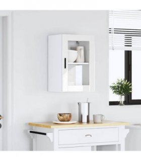 vidaXL Kitchen Wall Cabinet with Glass Door Porto High Gloss Whit — Size: 40 x 31 x 60 cm, Model: 1x wall glass cabinet (1 door)