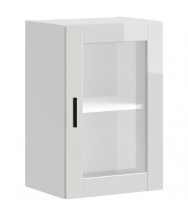 vidaXL Kitchen Wall Cabinet with Glass Door Porto High Gloss Whit — Size: 40 x 31 x 60 cm, Model: 1x wall glass cabinet (1 door)