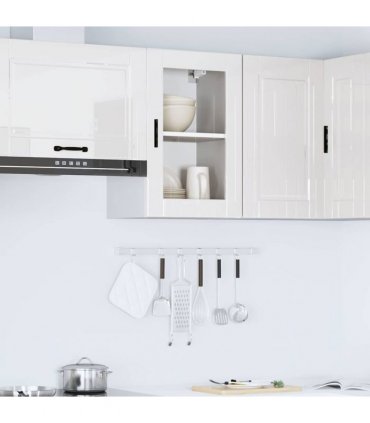 vidaXL Kitchen Wall Cabinet with Glass Door Porto High Gloss Whit — Size: 40 x 31 x 60 cm, Model: 1x wall glass cabinet (1 door)