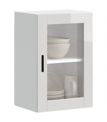 vidaXL Kitchen Wall Cabinet with Glass Door Porto High Gloss Whit — Size: 40 x 31 x 60 cm, Model: 1x wall glass cabinet (1 door)