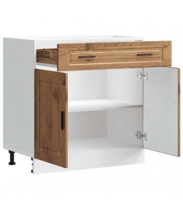 vidaXL Kitchen Base Cabinet Porto Old Wood Engineered Wo — Size: 80 x 46 x 81.5 cm, Model: 1x bottom cabinet (2 doors 2 drawers)