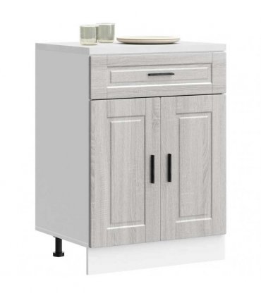 vidaXL Kitchen Base Cabinet Porto Grey Sonoma Engineered — Size: 60 x 46 x 81.5 cm, Model: 1x bottom cabinet (2 doors 1 drawer)