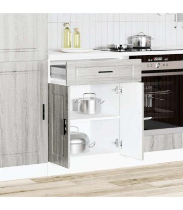 vidaXL Kitchen Base Cabinet Porto Grey Sonoma Engineered — Size: 60 x 46 x 81.5 cm, Model: 1x bottom cabinet (2 doors 1 drawer)