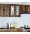 vidaXL Kitchen Wall Cabinet with Glass Door Porto Smoked Oak — Size: 60 x 31 x 60 cm, Model: 1x wall glass cabinet (2 doors)