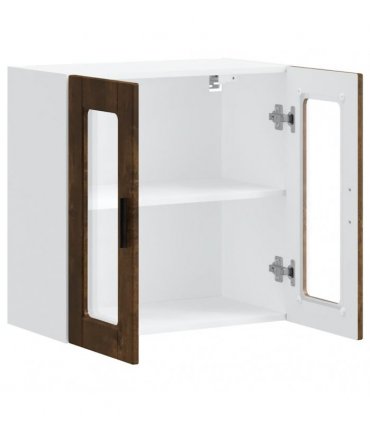 vidaXL Kitchen Wall Cabinet with Glass Door Porto Smoked Oak — Size: 60 x 31 x 60 cm, Model: 1x wall glass cabinet (2 doors)