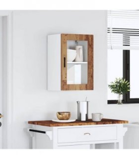 vidaXL Kitchen Wall Cabinet with Glass Door Porto Old Wood — Size: 40 x 31 x 60 cm, Model: 1x wall glass cabinet (1 door)