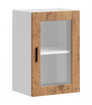 vidaXL Kitchen Wall Cabinet with Glass Door Porto Old Wood — Size: 40 x 31 x 60 cm, Model: 1x wall glass cabinet (1 door)