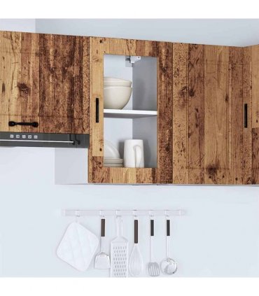 vidaXL Kitchen Wall Cabinet with Glass Door Porto Old Wood — Size: 40 x 31 x 60 cm, Model: 1x wall glass cabinet (1 door)