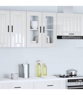 vidaXL Kitchen Wall Cabinet with Glass Door Porto High Gloss Whi — Size: 60 x 31 x 60 cm, Model: 1x wall glass cabinet (2 doors)
