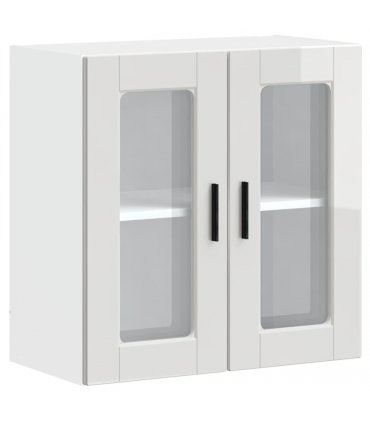 vidaXL Kitchen Wall Cabinet with Glass Door Porto High Gloss Whi — Size: 60 x 31 x 60 cm, Model: 1x wall glass cabinet (2 doors)