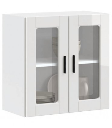 vidaXL Kitchen Wall Cabinet with Glass Door Porto High Gloss Whi — Size: 60 x 31 x 60 cm, Model: 1x wall glass cabinet (2 doors)