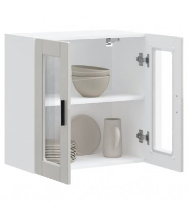 vidaXL Kitchen Wall Cabinet with Glass Door Porto High Gloss Whi — Size: 60 x 31 x 60 cm, Model: 1x wall glass cabinet (2 doors)