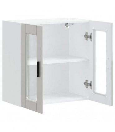 vidaXL Kitchen Wall Cabinet with Glass Door Porto High Gloss Whi — Size: 60 x 31 x 60 cm, Model: 1x wall glass cabinet (2 doors)