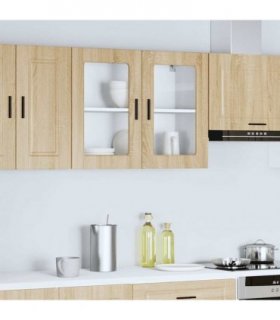 vidaXL Kitchen Wall Cabinet with Glass Door Porto Sonoma Oak — Size: 80 x 31 x 60 cm, Model: 1x wall glass cabinet (2 doors)