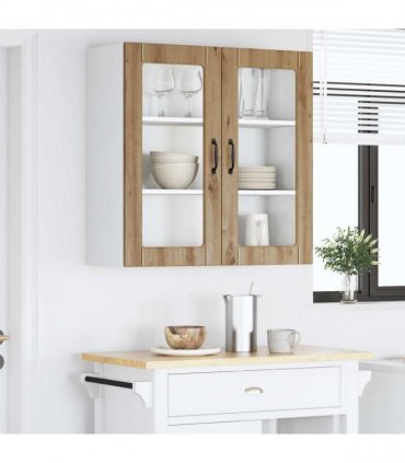 vidaXL Wall Glass Cabinet PORTO Artisan Oak 80 x 31 x 80 cm — Model: 1x wall glass cabinet (2 doors)