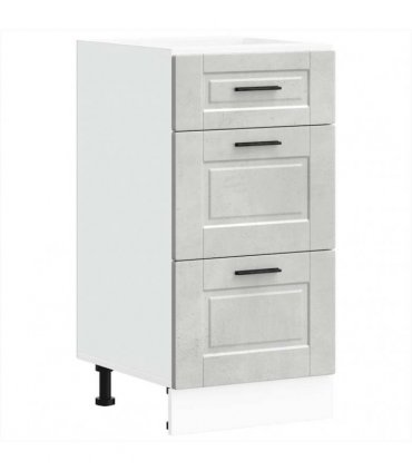 vidaXL Kitchen Base Cabinet Porto Concrete Grey Engineered Wood — Size: 40 x 46 x 81.5 cm, Model: 1x bottom cabinet (3 drawers)