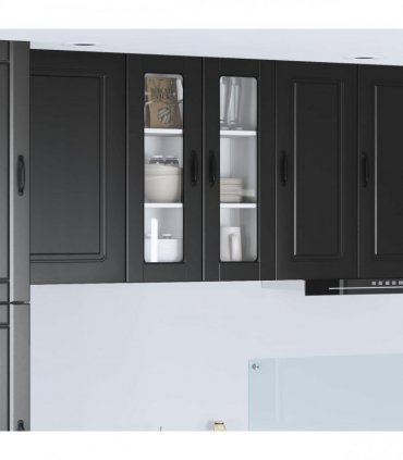 vidaXL Wall Glass Cabinet PORTO Black 60 x 31 x 80 cm Engineered Wood — Model: 1x wall glass cabinet (2 doors)