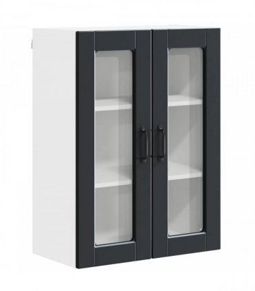 vidaXL Wall Glass Cabinet PORTO Black 60 x 31 x 80 cm Engineered Wood — Model: 1x wall glass cabinet (2 doors)